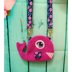 sac enfant baleine en velours rose fuchsia fait main - De Nature Colorée