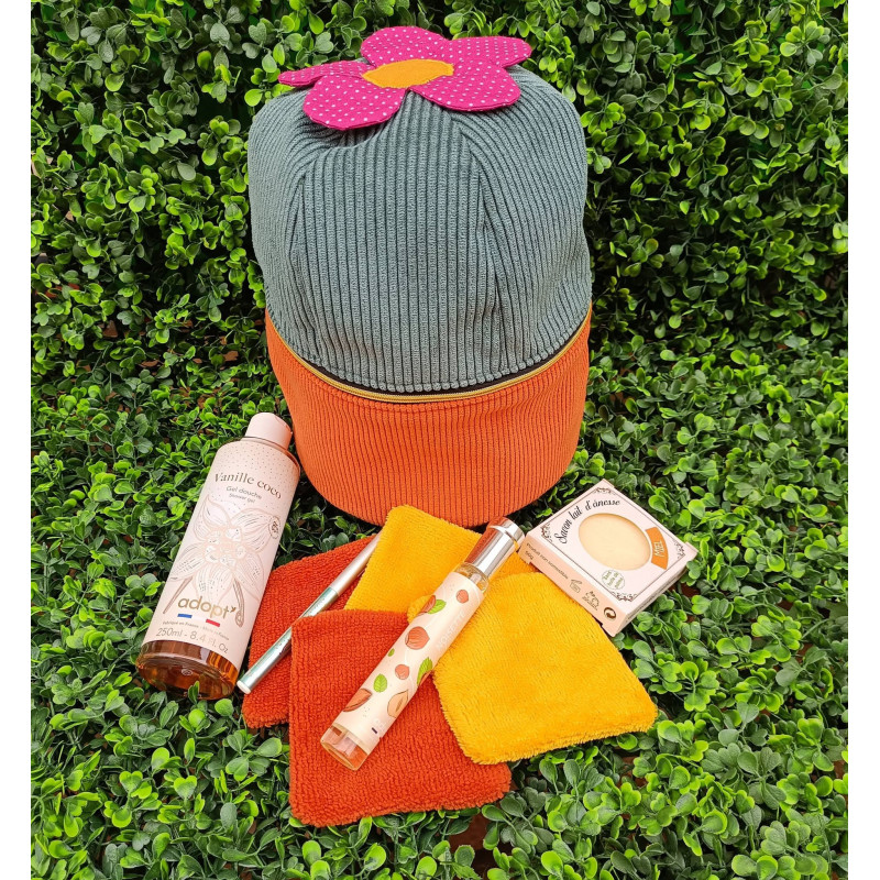 Trousse de toilette cactus en velours côtelé fait main I De Nature Colorée