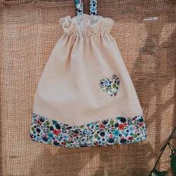 Sac à chaussons maternelle coton uni et liberty – Fait main
