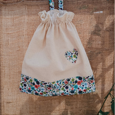 Sac à chaussons maternelle coton uni et liberty – Fait main
