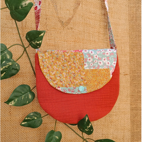 Sac à main enfant terracotta – Rabat patchwork coloré – Sac en gaze de coton fait main