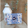 Porte-monnaie dame au chapeau brodé – bleu beige – fait main en tissu