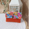 Pochette à cartes en velours orange et tissu fleuri peps