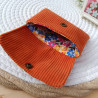 Pochette à cartes en velours orange et tissu fleuri peps