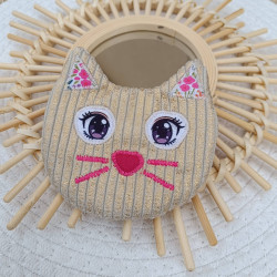 Porte-monnaie chat artisanat- velours côtelé blanc et doré