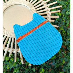 Hibou en velours côtelé bleu turquoise artisanal I De Nature Colorée