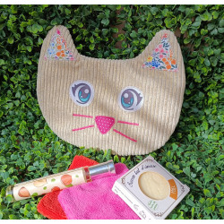 Trousse de toilette plate chat en velours I De Nature Colorée
