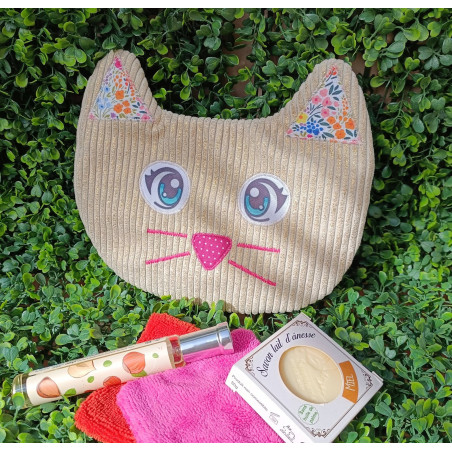 Trousse de toilette plate chat en velours I De Nature Colorée