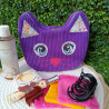 Trousse de toilette chat violette velours côtelé I pochette artisanale De Nature Colorée