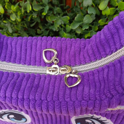 Trousse de toilette chat violette velours côtelé I pochette artisanale De Nature Colorée