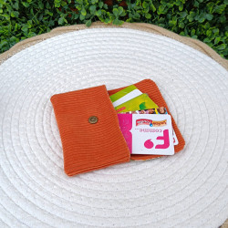 Pochette à cartes en velours orange et tissu fleuri peps
