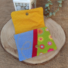 Porte-monnaie coton appliqué rose – tons jean, vert et jaune – fait main