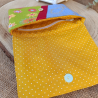 Porte-monnaie coton appliqué rose – tons jean, vert et jaune – fait main