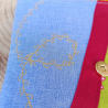 Porte-monnaie coton appliqué rose – tons jean, vert et jaune – fait main