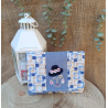 Porte-monnaie dame au chapeau brodé – bleu beige – fait main en tissu
