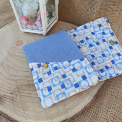 Porte-monnaie dame au chapeau brodé – bleu beige – fait main en tissu
