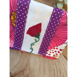 Porte-monnaie tissu brodé coquelicot – Patchwork fleuri – Fait main