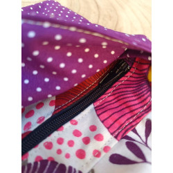 Porte-monnaie tissu brodé coquelicot – Patchwork fleuri – Fait main