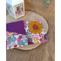 Porte-monnaie tissu brodé coquelicot – Patchwork fleuri – Fait main