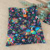 Pochette à livre motif oiseaux et fleurs – Coton noir – Taille au choix – Fait main
