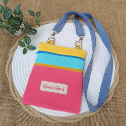 Petit sac bandoulière coloré - Good vibes - double gaze de coton