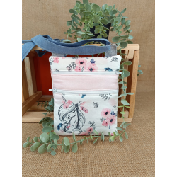 Petit sac à bandoulière licorne – Motif floral rose – Sac pratique et mignon