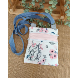 Petit sac à bandoulière licorne – Motif floral rose – Sac pratique et mignon