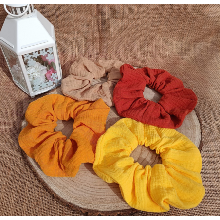 Chouchou- chouchou double gaze de coton- tons jaune orangé couleur au choix