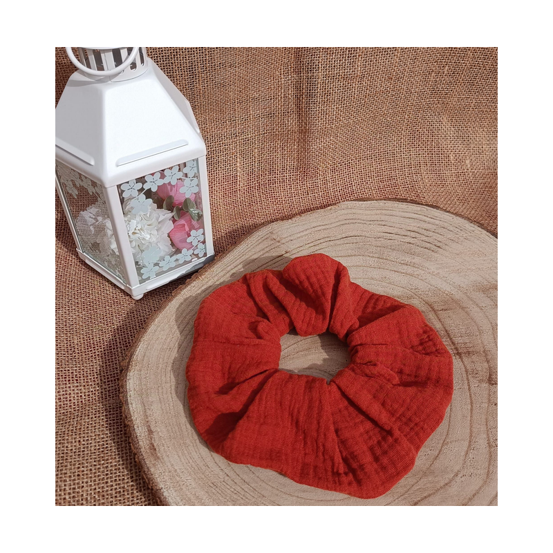 Chouchou- chouchou double gaze de coton- tons jaune orangé couleur au choix