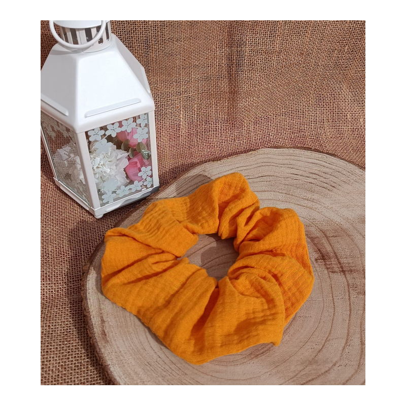 Chouchou- chouchou double gaze de coton- tons jaune orangé couleur au choix