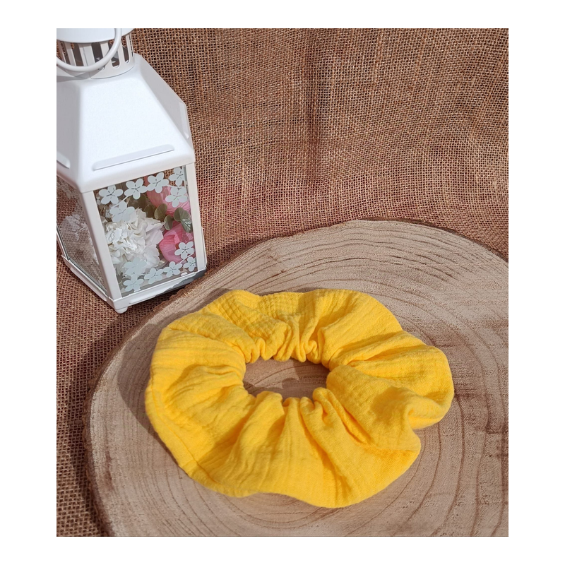 Chouchou- chouchou double gaze de coton- tons jaune orangé couleur au choix
