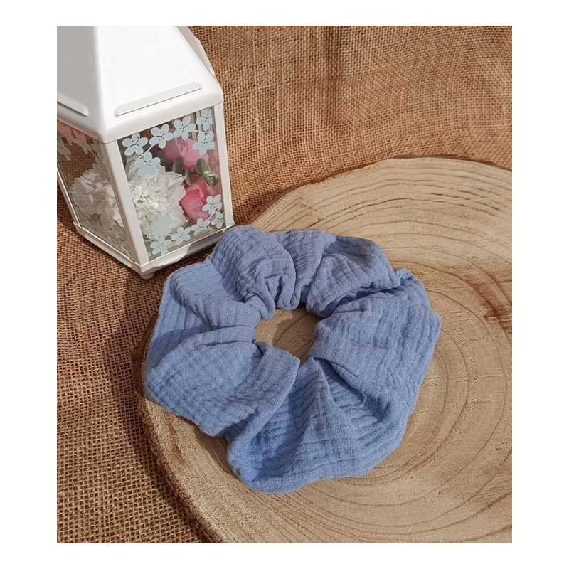 Chouchou double gaze de coton - couleur au choix dans les tons de bleus
