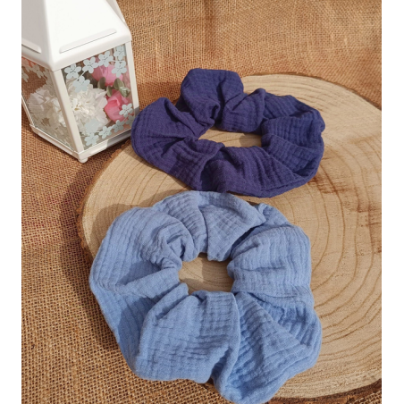 Chouchou double gaze de coton - couleur au choix dans les tons de bleus
