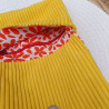 Porte-monnaie velours jaune côtelé – Rabat fleurs orange – Fait main France