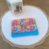 Porte-monnaie velours bleu turquoise et rabat fleuri – Accessoire fait main