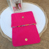 Porte-monnaie velours fuchsia côtelé avec rabat à fleurs – Fait main
