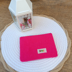 Porte-monnaie velours fuchsia côtelé avec rabat à fleurs – Fait main