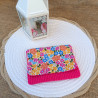Porte-monnaie velours fuchsia côtelé avec rabat à fleurs – Fait main