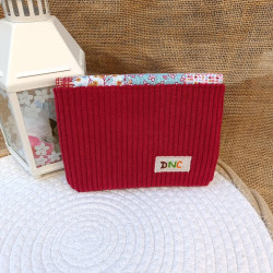 Porte-monnaie velours bordeaux côtelé et rabat patchwork – Fait main