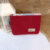 Porte-monnaie velours bordeaux côtelé et rabat patchwork – Fait main