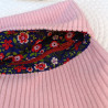 Porte-monnaie velours rose & rabat fleuri bleu – Fait main chic et pratique