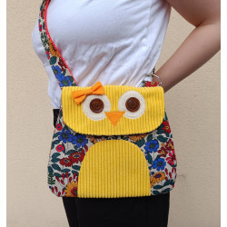 Sac hibou jaune fait main – Sac fantaisie en tissu fleuri | Accessoire original