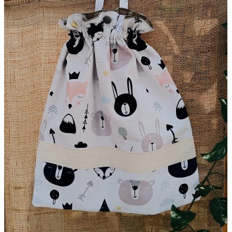 Sac à chaussons maternelle animaux – Fait main en coton