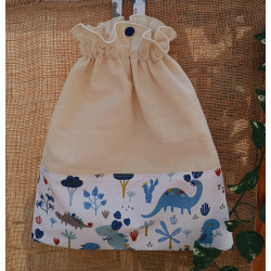 Sac à chaussons maternelle coton uni et dinosaures – Fait main