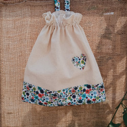 Sac à chaussons maternelle coton uni et liberty – Fait main