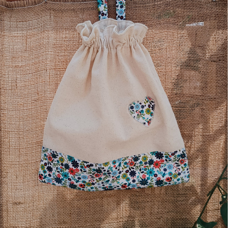 Sac à chaussons maternelle coton uni et liberty – Fait main