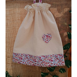 Sac à chaussons maternelle coton uni et liberty gris bordeaux – Fait main