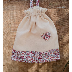 Sac à chaussons maternelle coton uni et liberty gris bordeaux – Fait main