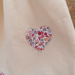 Sac à chaussons maternelle coton uni et liberty gris bordeaux – Fait main