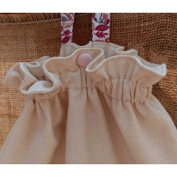 Sac à chaussons maternelle coton uni et liberty gris bordeaux – Fait main